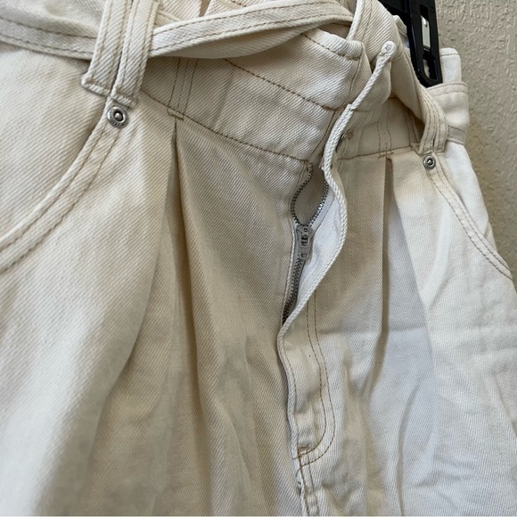 Free People Shorts Nova Paper Bag Denim High Rise Belted Casual Boho Cream Small - Picture 8 of 12
